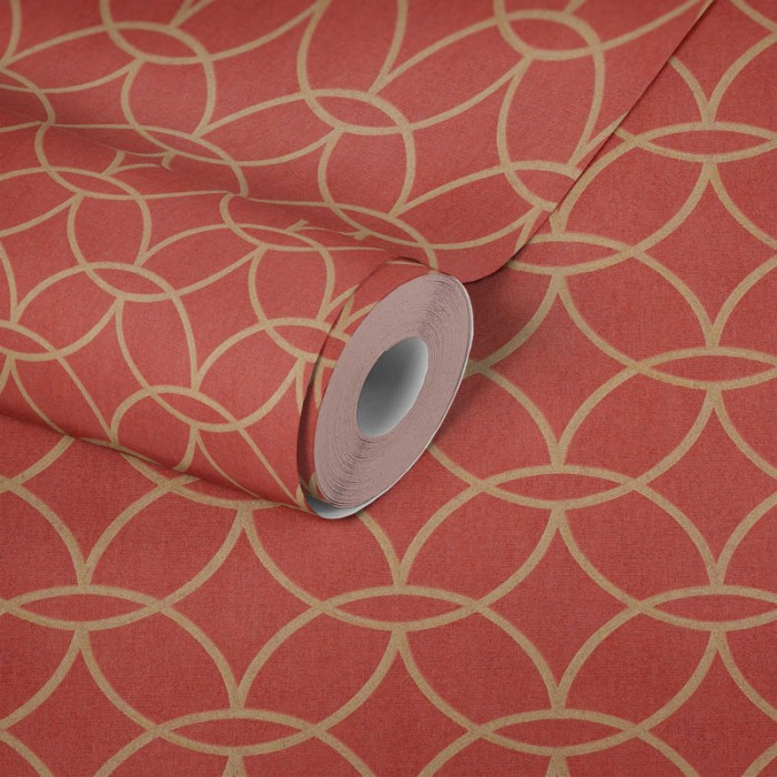 Papeldecor|Papel Pintado geométrico rojo dorado|Papel Pintado