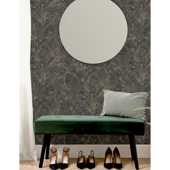 Grandeco|Botanical wallpaper large leaves black|Wallpaper