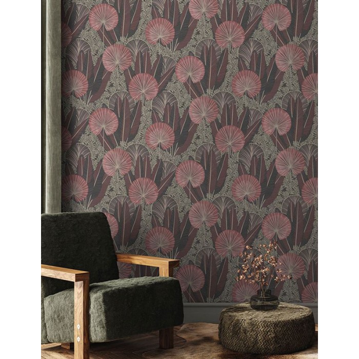 Grandeco|Papier peint floral prune métallisé|Papier Peint