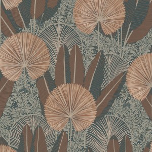 Grandeco|Florale Tapete tropisch grün glänzend|Tapeten