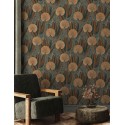 Grandeco|Papier peint floral vert et terre cuite métallisé|Papier Peint