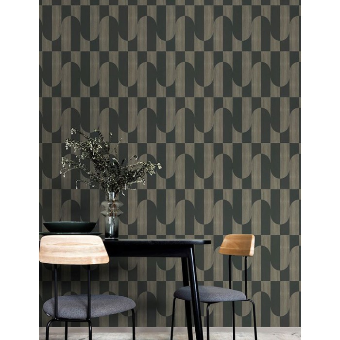 Grandeco|Papier peint géométrique noir et or métallisé|Papier Peint
