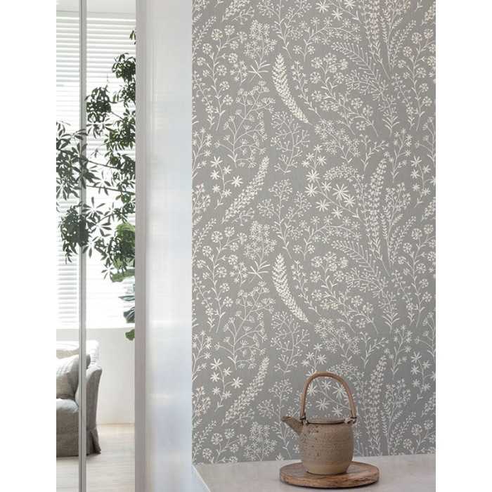 Grandeco|Papier peint floral scandinave fleurs grises|Papier Peint