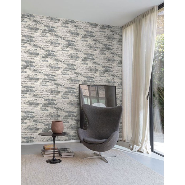 Grandeco|Papel pintado ladrillos desgastados con yeso|Papel Pintado