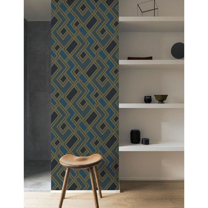 Papeldecor|Moderne geometrische Tapete in Blau und Gold|Tapeten
