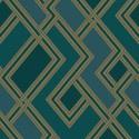 Papeldecor|Papel pintado geométrico verde con líneas doradas estilo moderno|Papel Pintado