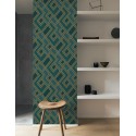 Papeldecor|Papel pintado geométrico verde con líneas doradas estilo moderno|Papel Pintado