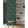 Papeldecor|Papel pintado geométrico verde con líneas doradas estilo moderno|Papel Pintado