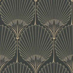Caselio|Modern Art Deco wallpaper in petrol blue and gold|Art Deco