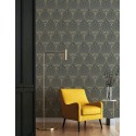 Papeldecor|Papier peint palmiers style Gatsby gris et doré|Papier Peint