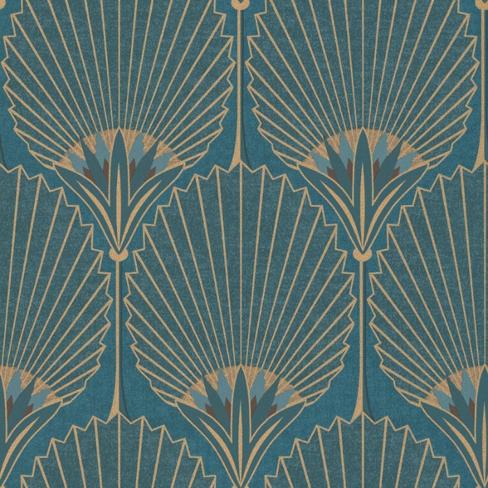 Papeldecor|Papel pintado palmeras estilo art deco verde azulado y dorado|Papel Pintado