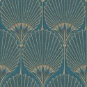 Papeldecor|Papier peint palmiers style art déco bleu sarcelle et doré|Papier Peint