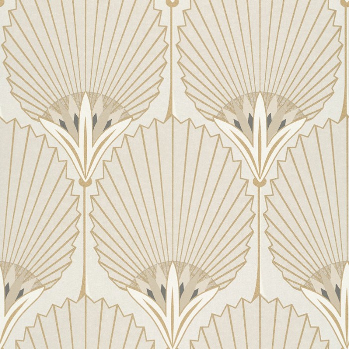 Papeldecor|Papel pintado palmeras art decó beige champan y dorado|Papel Pintado