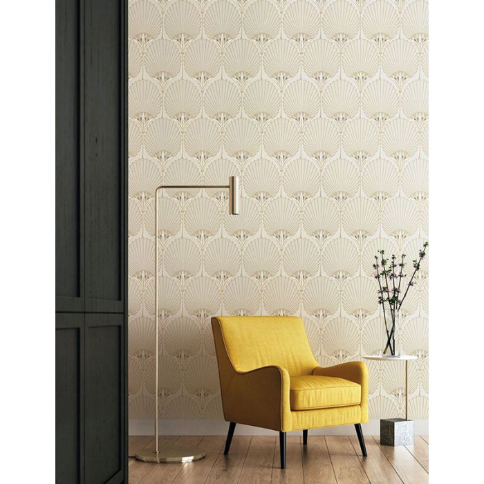 Papeldecor|Papier peint art déco palmiers beige-champagne-or|Papier Peint
