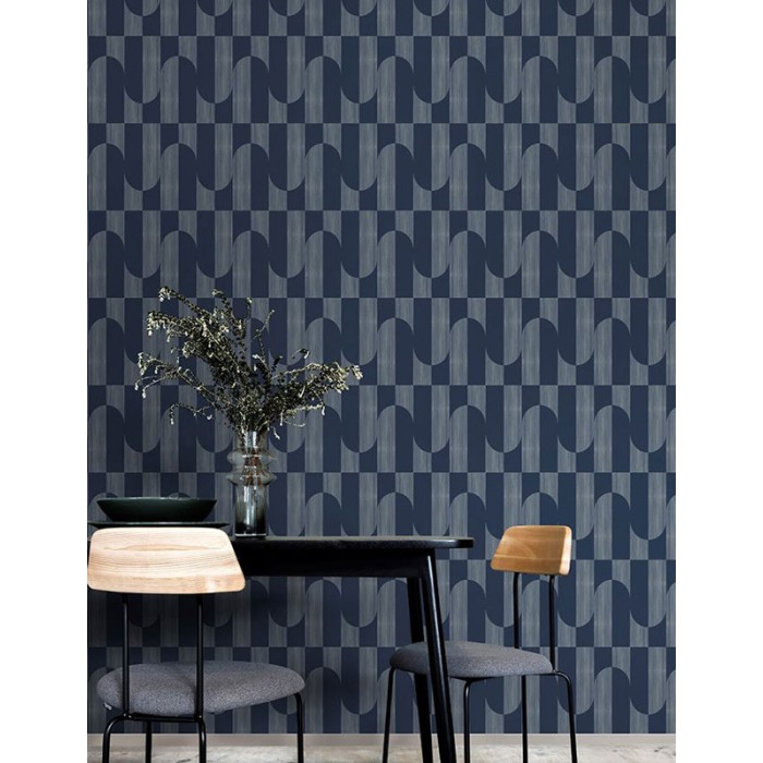 Papeldecor|Moderne geometrische Tapete in Blau und Silber|Tapeten