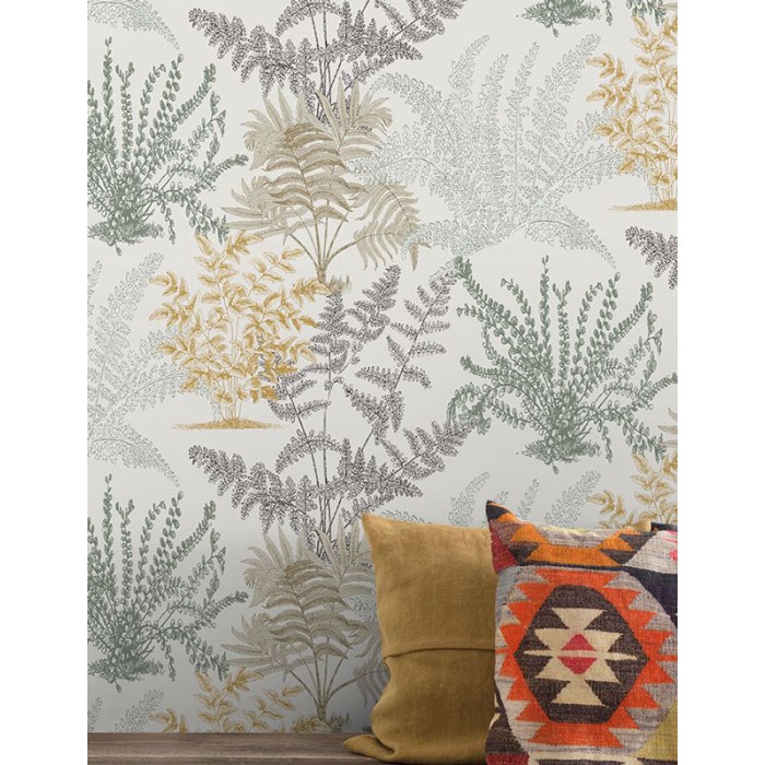 Papeldecor|Botanical wallpaper with delicate ferns on a white background|Wallpaper