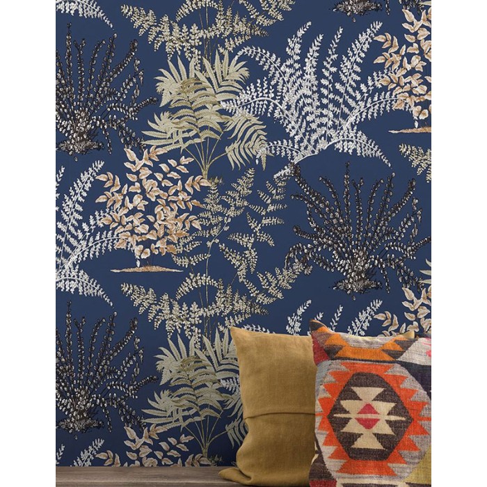 Papeldecor|Papel pintado floral exquisitos helechos azules|Papel Pintado