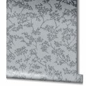 Papeldecor|Papier peint floral gris et argent avec feuilles métalliques|Papier Peint