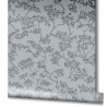 Papeldecor|Papier peint floral gris et argent avec feuilles métalliques|Papier Peint