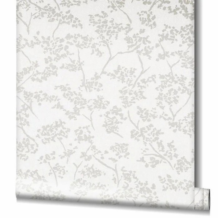 Papeldecor|Papier peint fleurs blanches avec feuilles argentées|Papier Peint