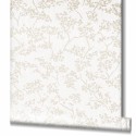 Papeldecor|Papel pintado floral blanco, hojas efecto brillo marrón|Papel Pintado