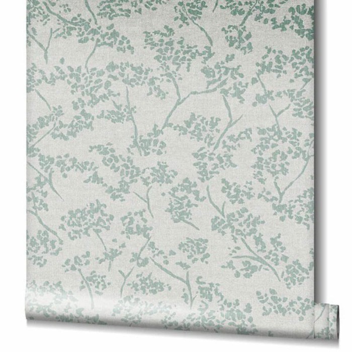 Papeldecor|Wallpaper floral light grey with shiny green leaves|Wallpaper