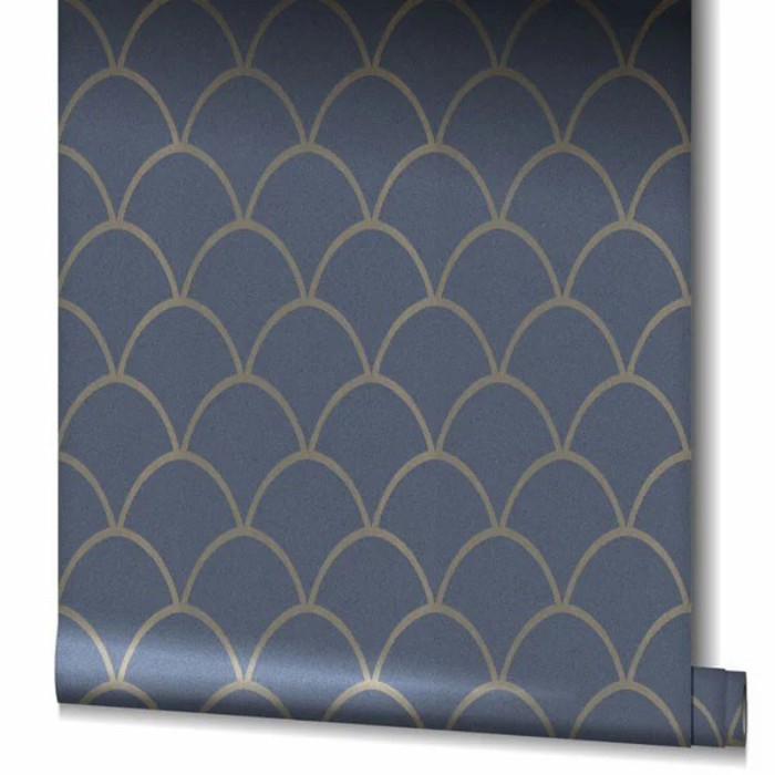 Papeldecor|Blue and gold arched wallpaper with glitter detail|Wallpaper