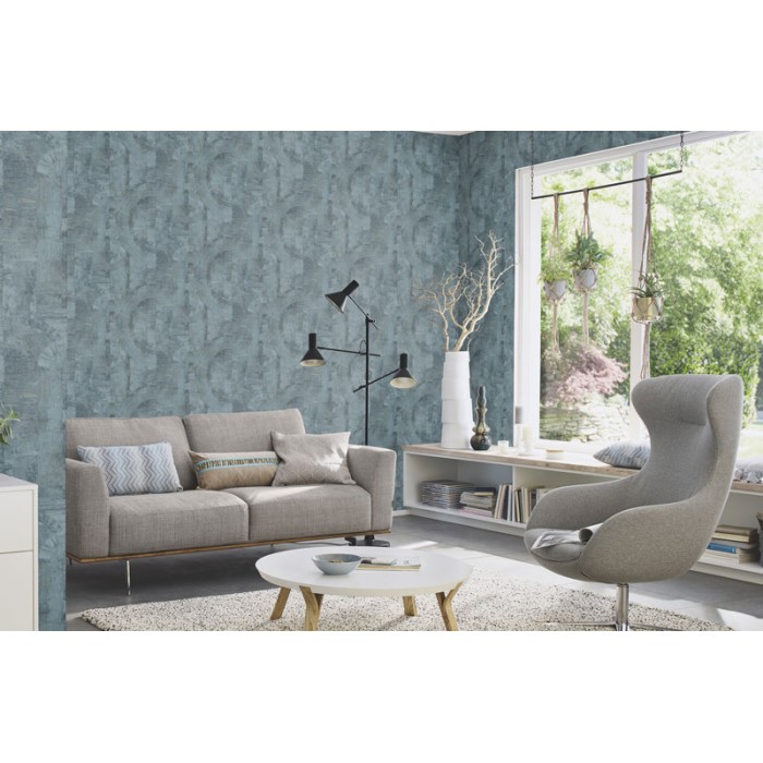 Papel pintado pared azul con yeso texturizado decorativo - Rasch Composition 554786