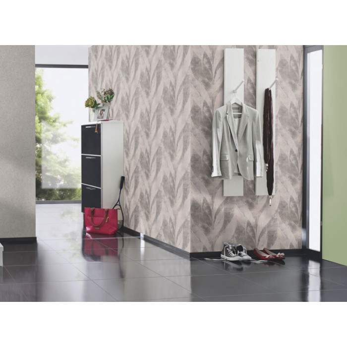 Rasch|Papel pintado hormigón gris con hojas grandes entrelazadas|Papel Pintado