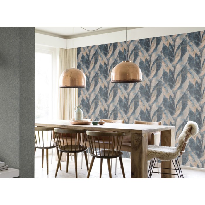 Papeldecor|Papel pintado floral azul con texturas efecto yeso hormigón|Papel Pintado