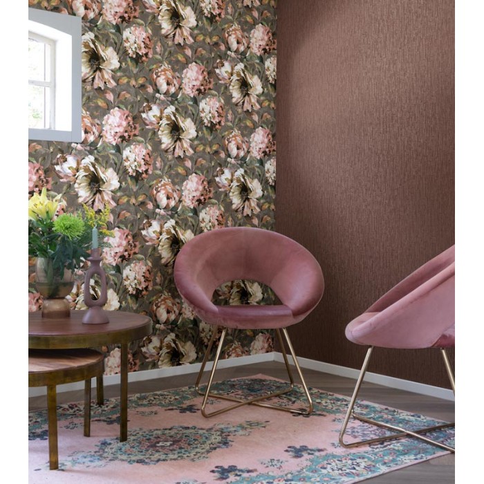 Rasch|Wallpaper brown tile linen with gold sophisticated|Wallpaper