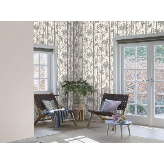 Papel pintado bambú oriental gris plata y blanco - Rasch Florentine III 484830