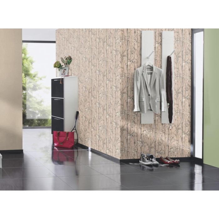 Rasch|Papel pintado bambú oriental textil beige y gris suave|Papel Pintado
