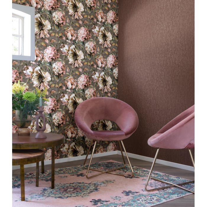 Rasch|Papel pintado flores grandes acuarela rosa y gris|Papel Pintado