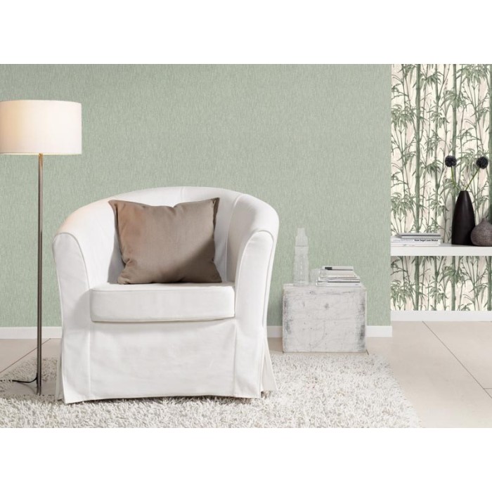 Papeldecor|Tapete Leinenoptik Grün-Silber glänzend|Tapeten