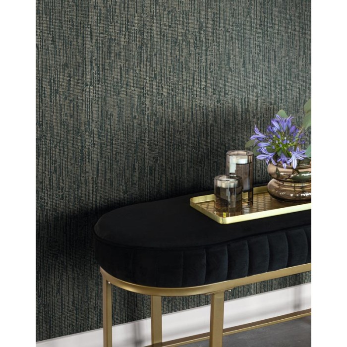 Papeldecor|Tapete Leinenoptik Grün-Gold glänzend|Tapeten