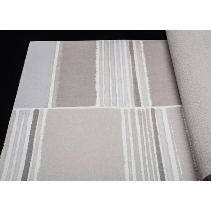 Papeldecor|Papier peint rayures et carrés effet textile et aquarelle beige et gris|Papier Peint