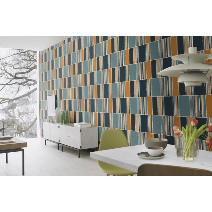 Papeldecor|Gestreifte und rechteckige Tapete Aquarell und Textiloptik bunt|Tapeten