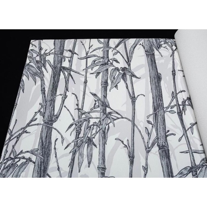 Papeldecor|Papel pintado oriental bambú gris plata brillo y blanco|Papel Pintado