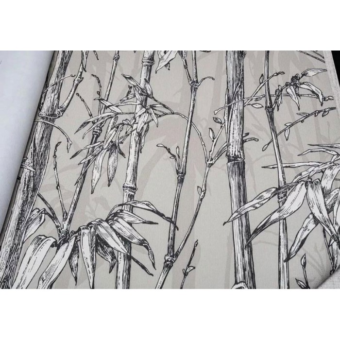 Papeldecor|Papier peint bambou oriental effet textile beige et gris|Papier Peint