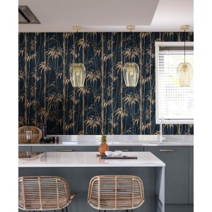 Casadeco|Oriental wallpaper with green pond water lilies|Japanese Flowers 2