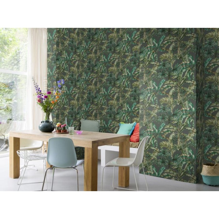 Papeldecor|Tropische Pflanzentapete mit Palmen Grün|Tapeten