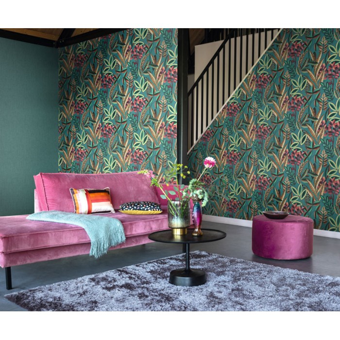 Papeldecor|Modern wallpaper fantasy floral print retro colors|Wallpaper