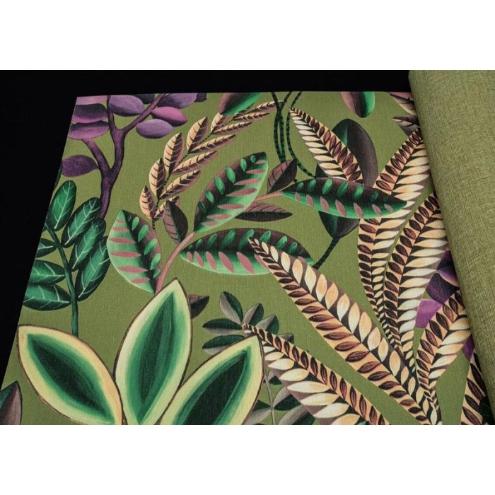 Papeldecor|Papel pintado floral moderno estampado verde oliva|Papel Pintado