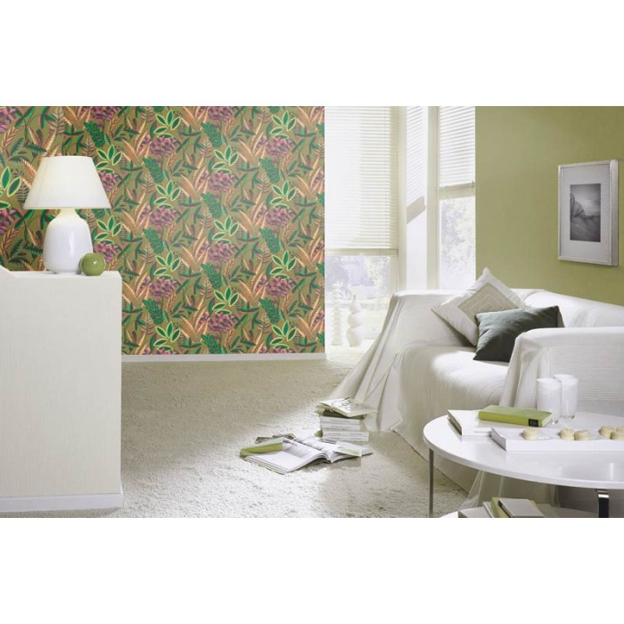 Papeldecor|Moderne Blumentapete mit olivgrünem Muster|Tapeten