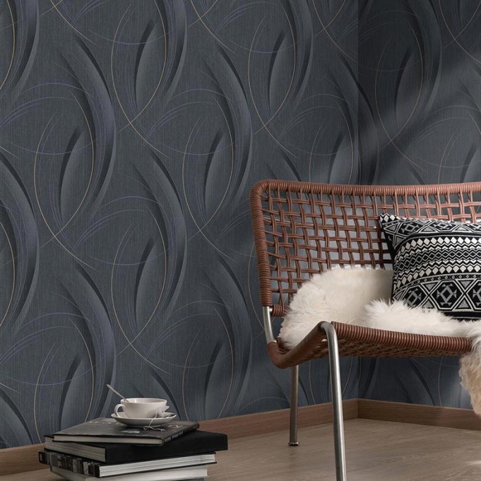 Erismann|Modern wallpaper black with curves and stripes|Wallpaper