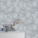 Erismann|Japandi Tapete exotische Blätter silber glänzend|Tapeten