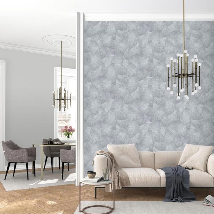 Erismann|Japandi wallpaper exotic leaves silver shine|Wallpaper