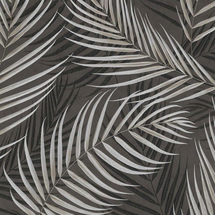 Erismann|Papel pintado moderno hojas de palma negro y gris plata|Papel Pintado