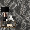 Erismann|Papier peint moderne feuilles de palmier noir et gris argenté|Papier Peint